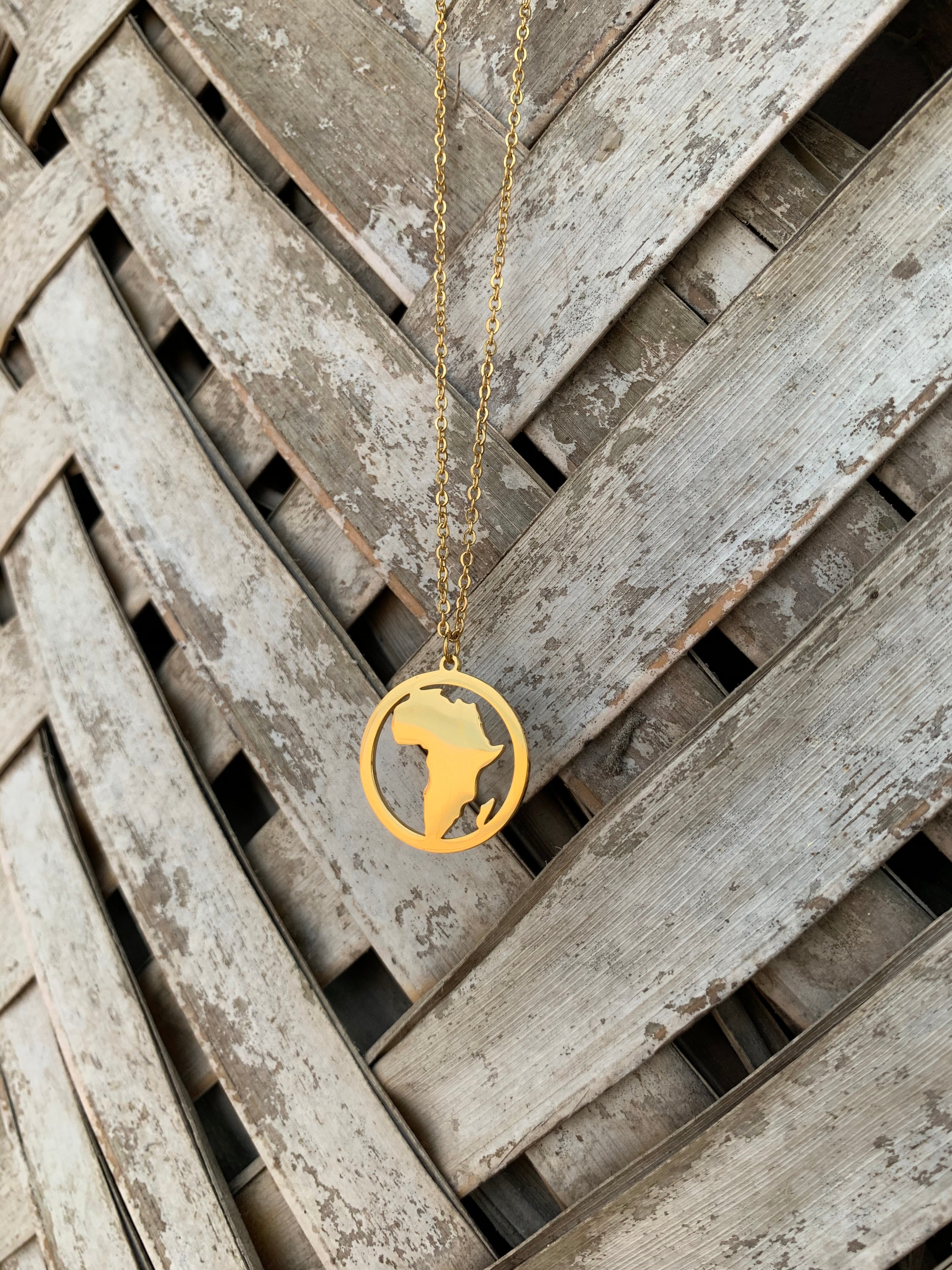 Africa Map Necklace Gold
