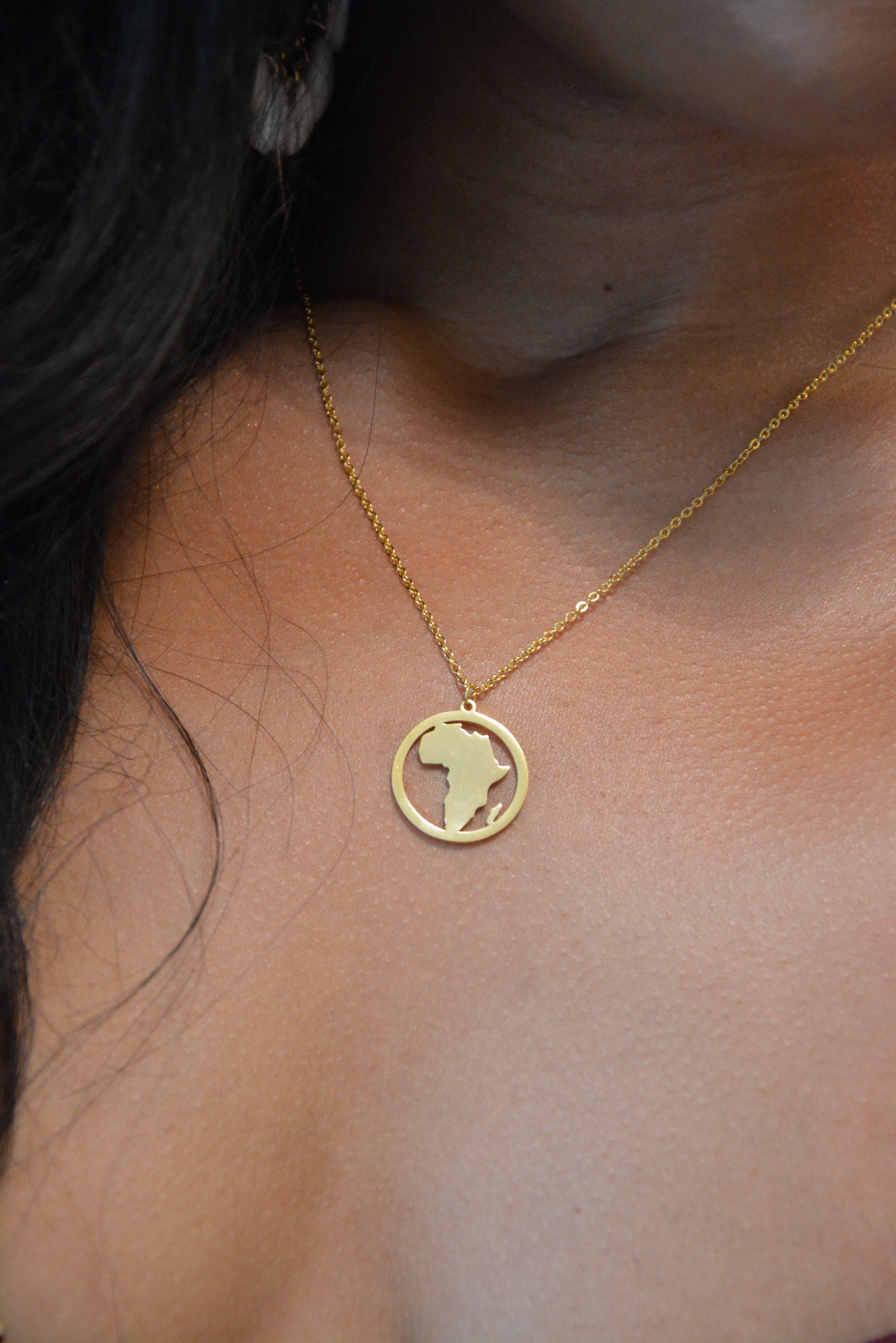 Africa Map Necklace Gold
